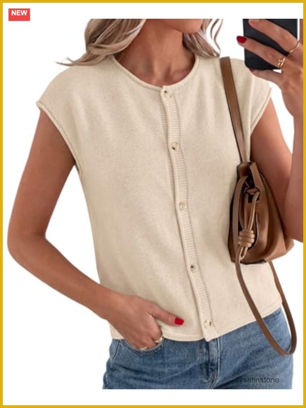 Sweater Vest Cap Short Sleeve Button Down Cardigan Lightweight Loose Knit Top